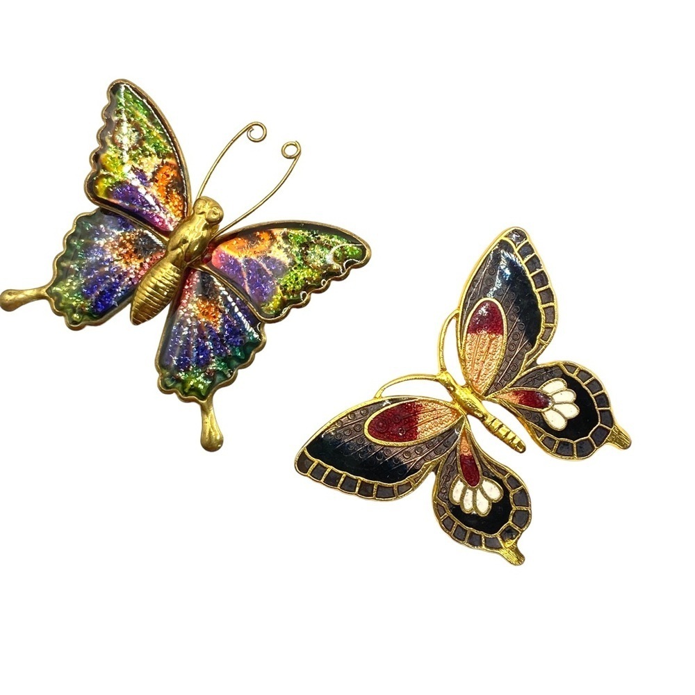 INTERPUR Tawain Enamel & Cloisonne Butterfly Brooches Vintage